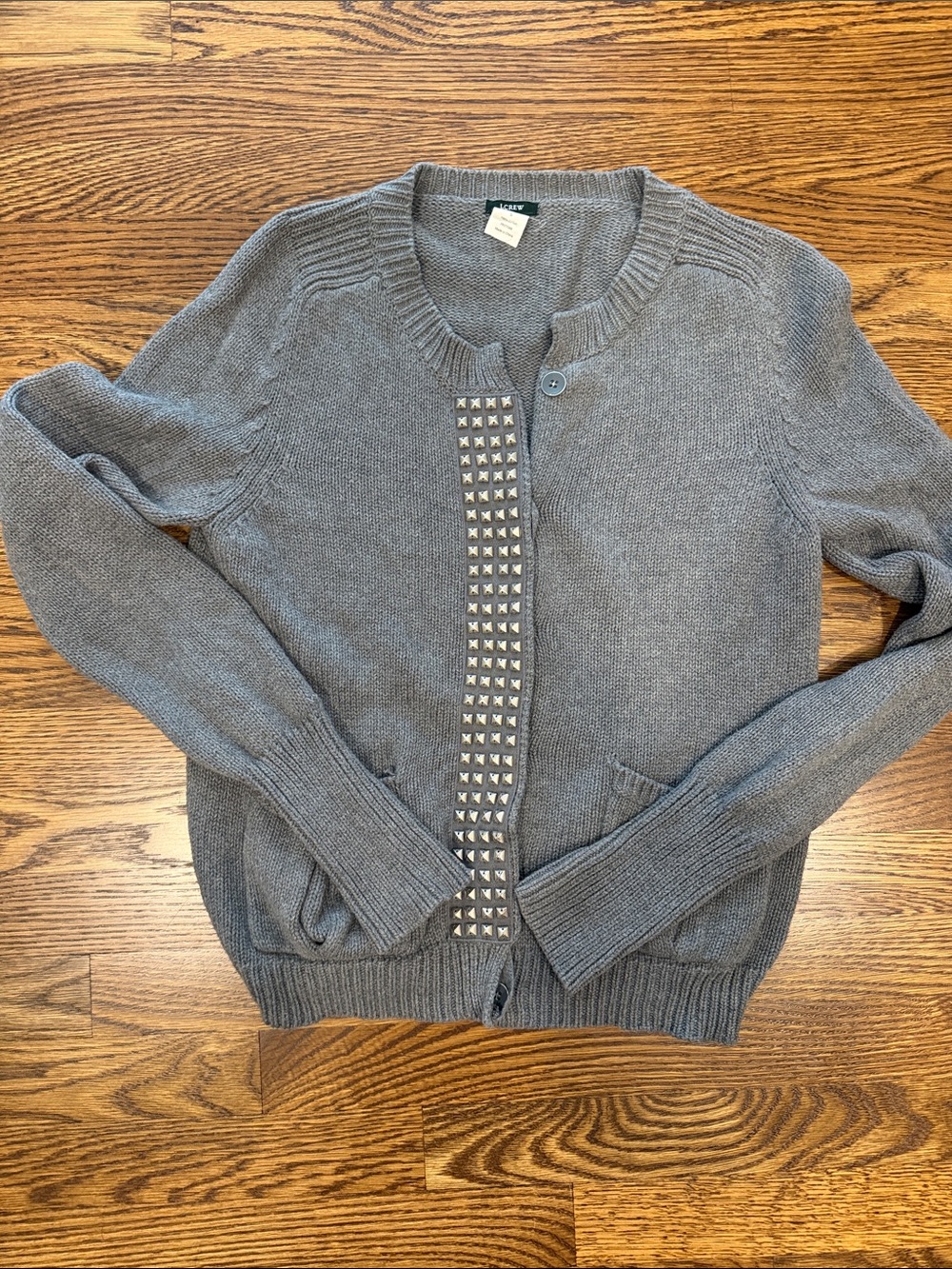 J Crew size small grey cardigan with embellishment over the buttons